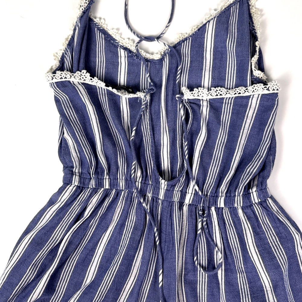 Abercrombie Fitch Striped Strappy Romper Size M Crochet Lace Trim Vtg Y2K Boho - Picture 7 of 13